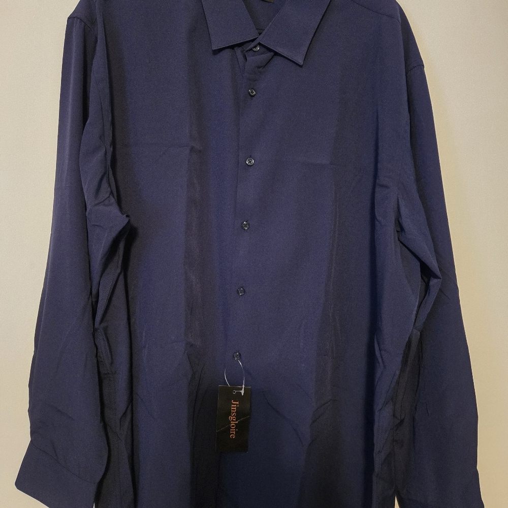 NWT Jinsgloire Slim Fit 2XL 34/35 18-18 1/2 Men's Black Silky Long Sleeve Dress